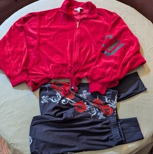 Vintage Juicy Couture Coco Red Cropped Jacket Bundled With Flowered Leggings